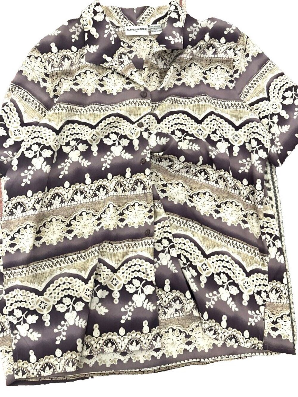 VTG Alfred Dunner Women's Top Button Blouse 18 XL Purple Geometric Granny Core